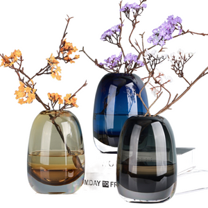 Amber Round Glass Vase Home Decor Indoor Living Room Office Desktop Ornaments Set Hydroponic Plant Flower Arrangement Container acacuss