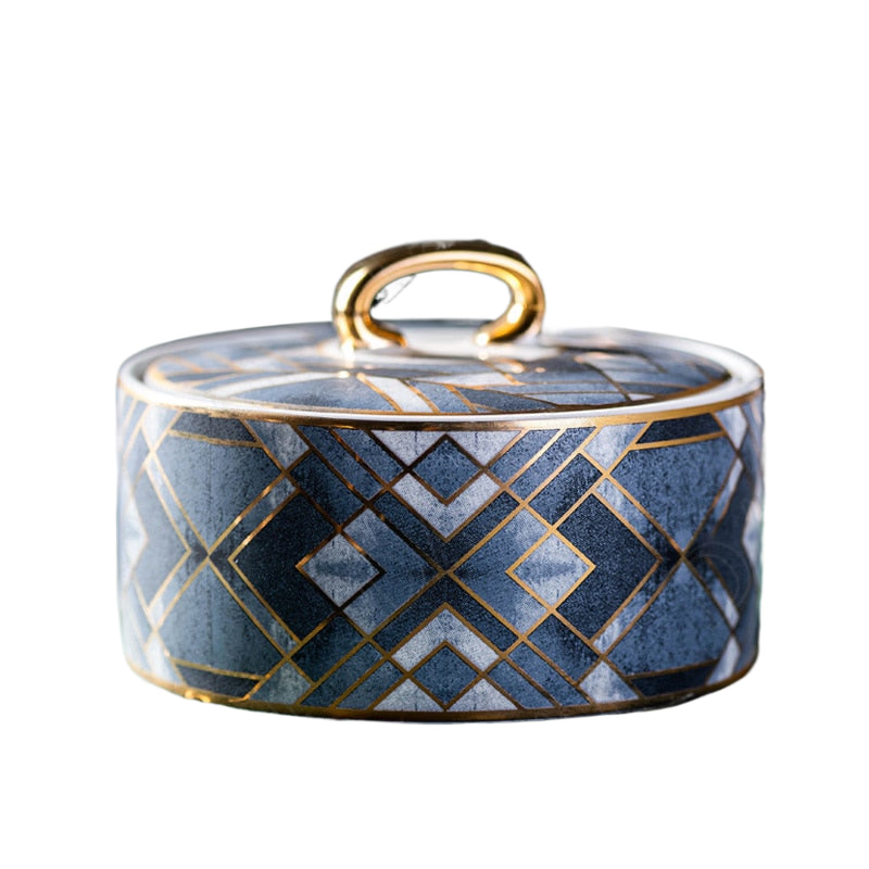 American Ceramic Storage Jars Golden Stroke Coffee Sugar Bowl Bedroom Cosmetic Container Home Decoration Modern Organizer acacuss