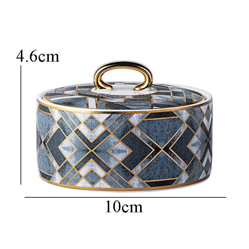 American Ceramic Storage Jars Golden Stroke Coffee Sugar Bowl Bedroom Cosmetic Container Home Decoration Modern Organizer acacuss