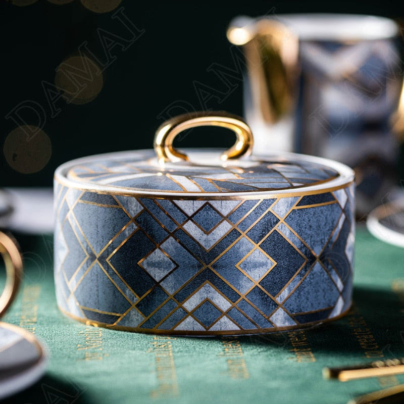 American Ceramic Storage Jars Golden Stroke Coffee Sugar Bowl Bedroom Cosmetic Container Home Decoration Modern Organizer acacuss