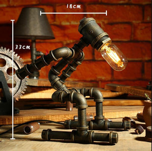 American SteamPunk Table Light Robot Table Lamp Vintage Loft Iron Pipe Desk Lamp Industrial Led Table Lamps Bedside Cafe Indoor Retro Decor acacuss