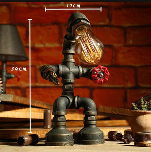 American SteamPunk Table Light Robot Table Lamp Vintage Loft Iron Pipe Desk Lamp Industrial Led Table Lamps Bedside Cafe Indoor Retro Decor acacuss