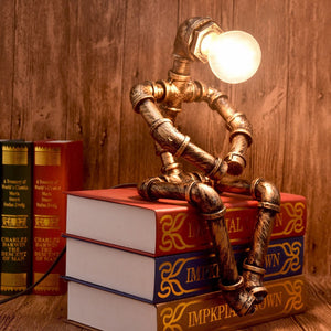 American SteamPunk Table Light Robot Table Lamp Vintage Loft Iron Pipe Desk Lamp Industrial Led Table Lamps Bedside Cafe Indoor Retro Decor acacuss