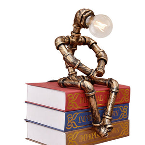 American SteamPunk Table Light Robot Table Lamp Vintage Loft Iron Pipe Desk Lamp Industrial Led Table Lamps Bedside Cafe Indoor Retro Decor acacuss