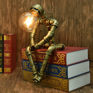 American SteamPunk Table Light Robot Table Lamp Vintage Loft Iron Pipe Desk Lamp Industrial Led Table Lamps Bedside Cafe Indoor Retro Decor acacuss