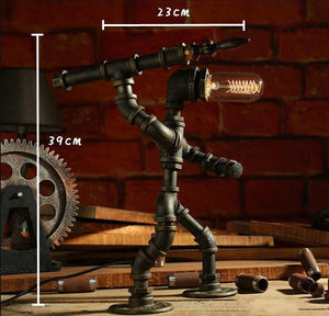 American SteamPunk Table Light Robot Table Lamp Vintage Loft Iron Pipe Desk Lamp Industrial Led Table Lamps Bedside Cafe Indoor Retro Decor acacuss