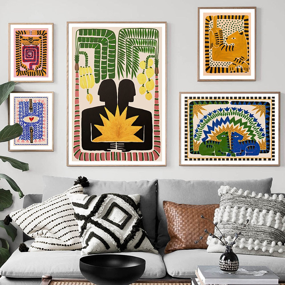 Ancient Egypt Colorful Abstract Boho Poster Tiger Leopard Figure Wall Art Prints Canvas Painting Decor Pictures For Living Room acacuss
