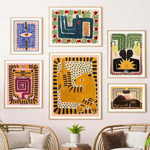 Ancient Egypt Colorful Abstract Boho Poster Tiger Leopard Figure Wall Art Prints Canvas Painting Decor Pictures For Living Room acacuss