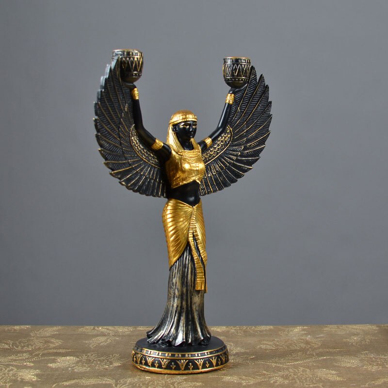 Ancient Egypt God Statue Resin Crafts Wing Candleholder Goddess Art Sculpture Home Decoration Souvenirs Gift acacuss