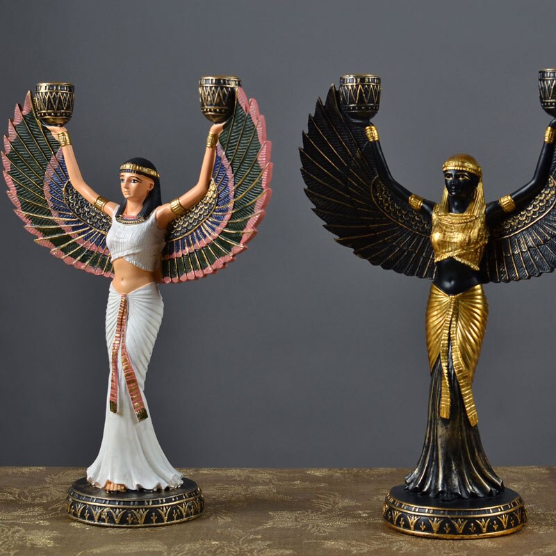 Ancient Egypt God Statue Resin Crafts Wing Candleholder Goddess Art Sculpture Home Decoration Souvenirs Gift acacuss