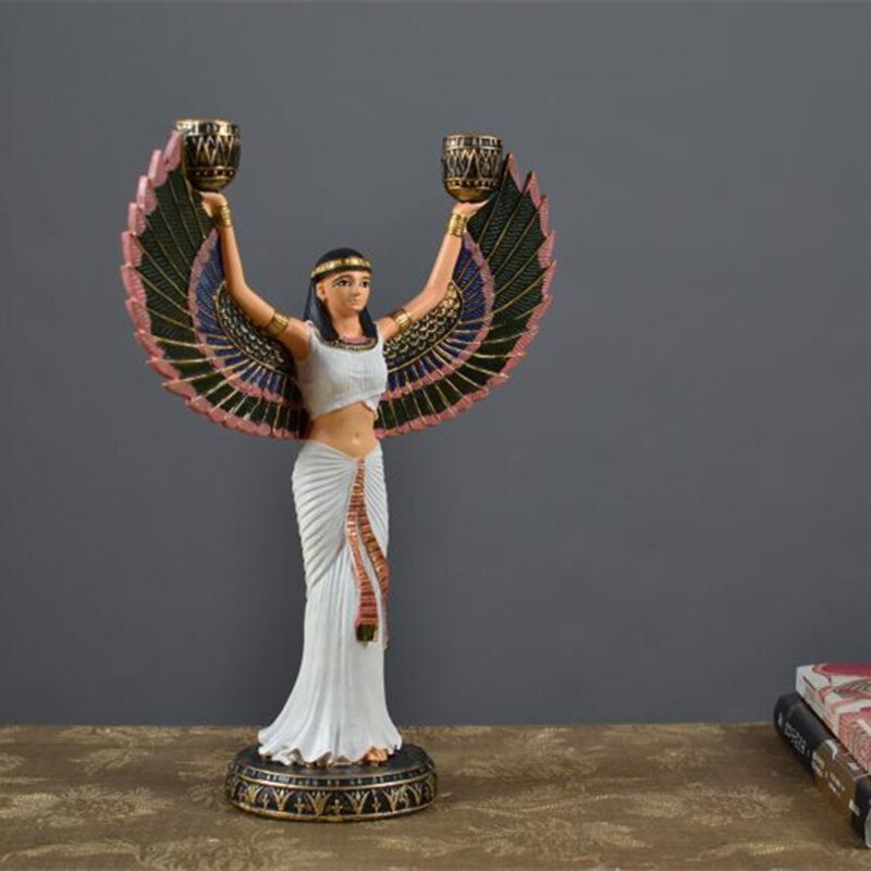 Ancient Egypt God Statue Resin Crafts Wing Candleholder Goddess Art Sculpture Home Decoration Souvenirs Gift acacuss