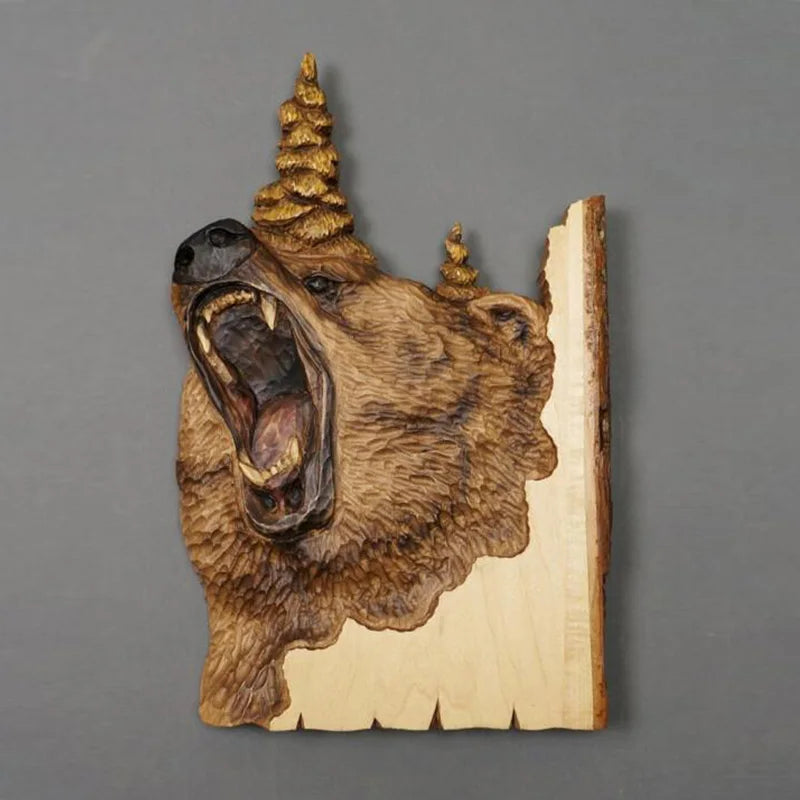 Animal Carving Handcraft Wall Hanging Sculpture Wood Raccoon Bear Deer Hand Painted Decoration for Home Living Room Dropshipping acacuss