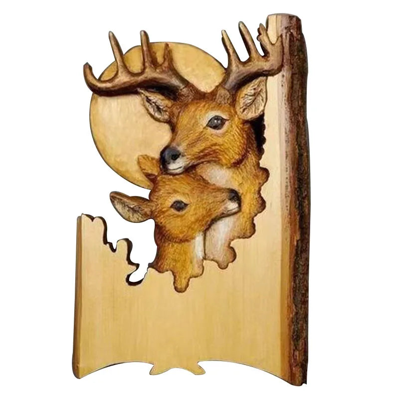 Animal Carving Handcraft Wall Hanging Sculpture Wood Raccoon Bear Deer Hand Painted Decoration for Home Living Room Dropshipping acacuss