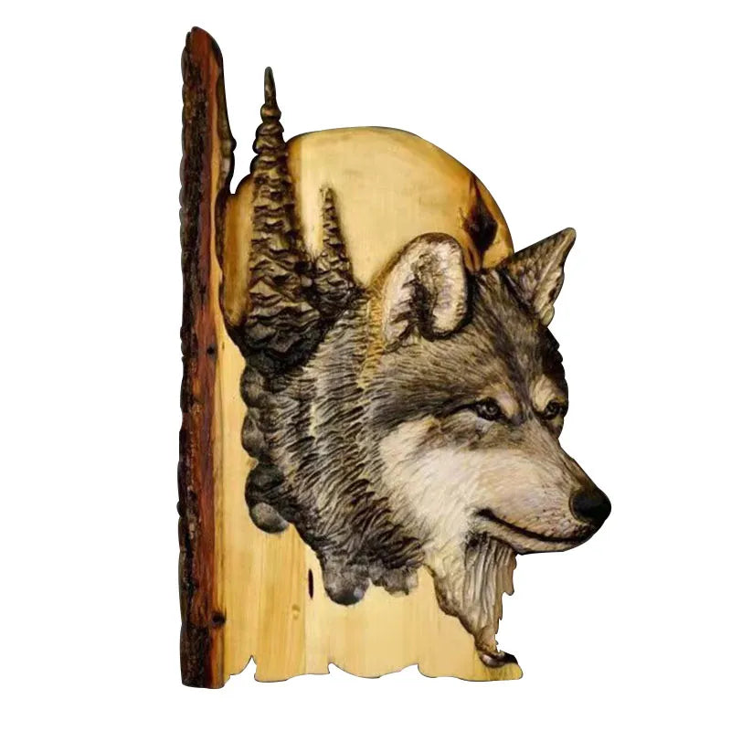 Animal Carving Handcraft Wall Hanging Sculpture Wood Raccoon Bear Deer Hand Painted Decoration for Home Living Room Dropshipping acacuss