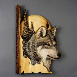 Animal Carving Handcraft Wall Hanging Sculpture Wood Raccoon Bear Deer Hand Painted Decoration for Home Living Room Dropshipping acacuss