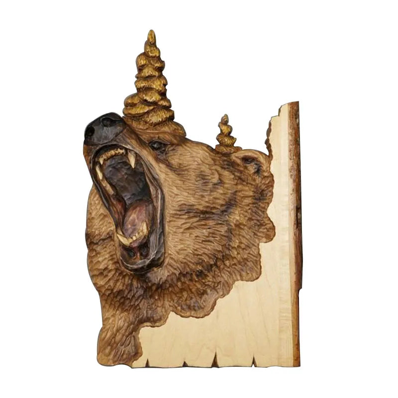 Animal Carving Handcraft Wall Hanging Sculpture Wood Raccoon Bear Deer Hand Painted Decoration for Home Living Room Dropshipping acacuss