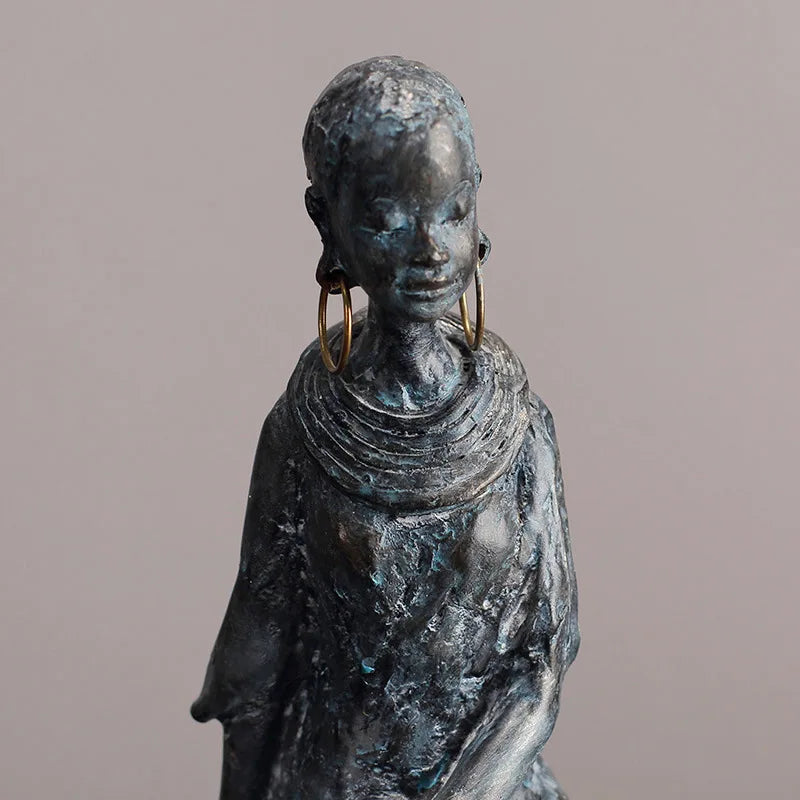 Antique African Figures Statues Resin Scandinavian Style Portrait Sculpture Female New Decoration Home Tribal Black Female Gife acacuss