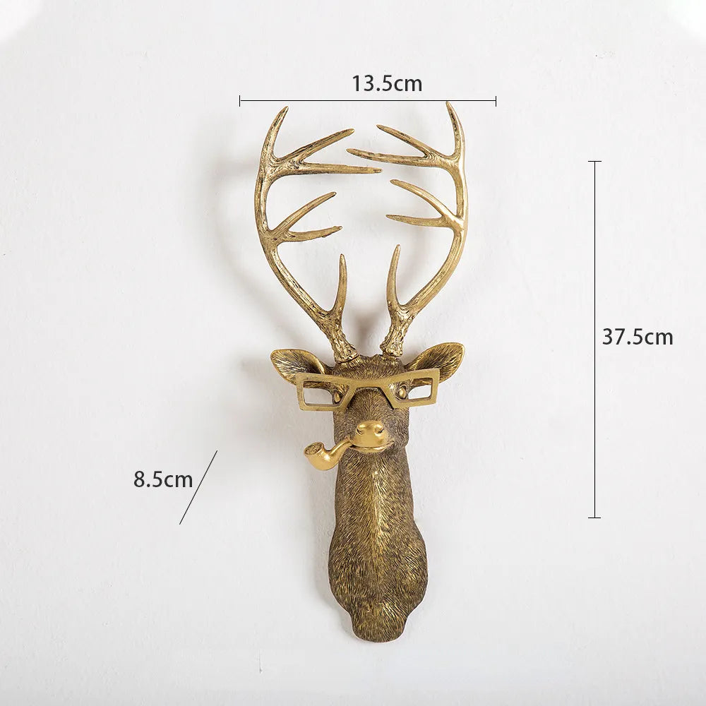 Antique Bronze Resin Animal Pendant Golden Deer Head Wall Storage Hook Up Background Wall Accessories Decorative Figurines acacuss