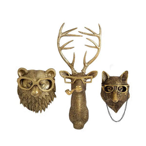 Antique Bronze Resin Animal Pendant Golden Deer Head Wall Storage Hook Up Background Wall Accessories Decorative Figurines acacuss