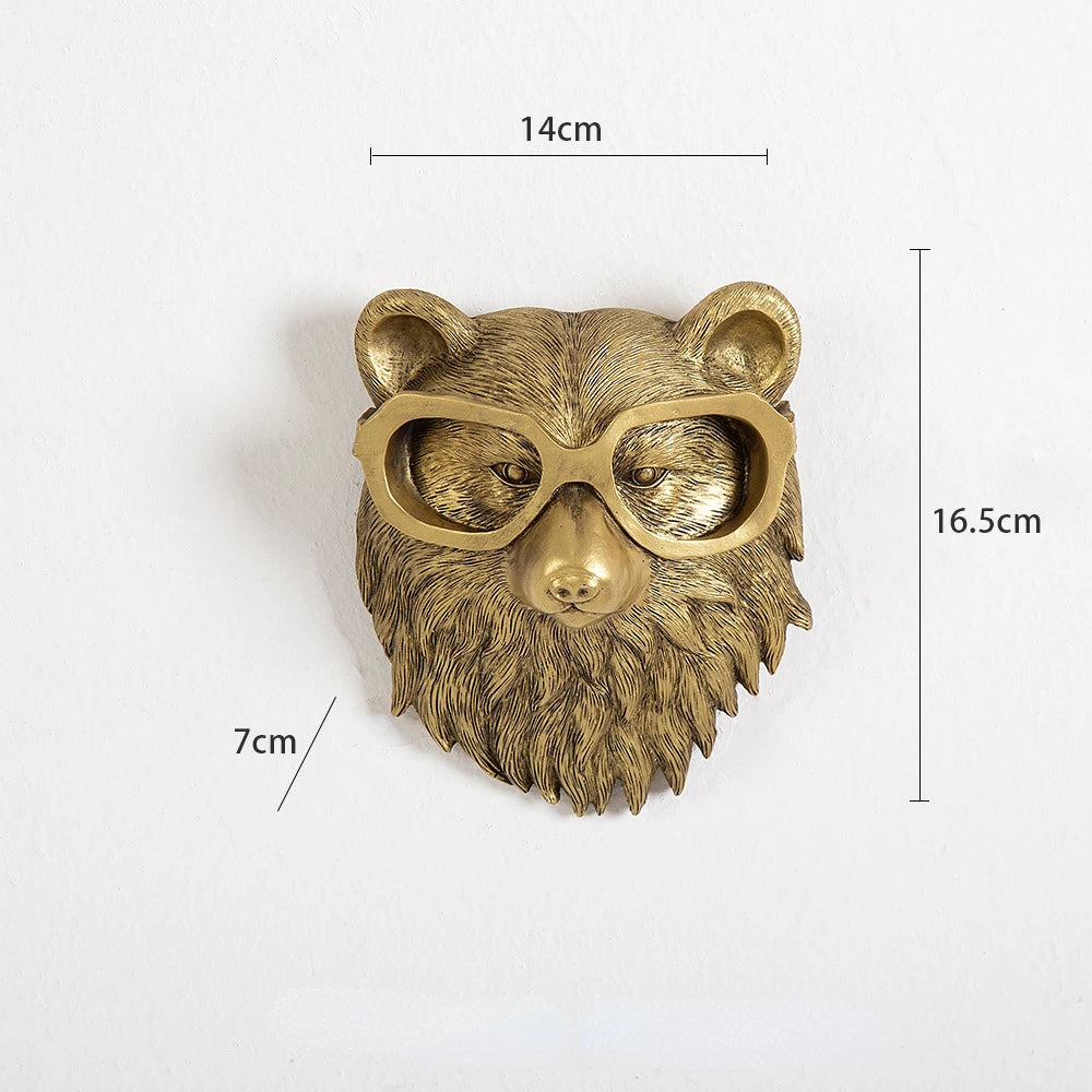 Antique Bronze Resin Animal Pendant Golden Deer Head Wall Storage Hook Up Background Wall Accessories Decorative Figurines acacuss