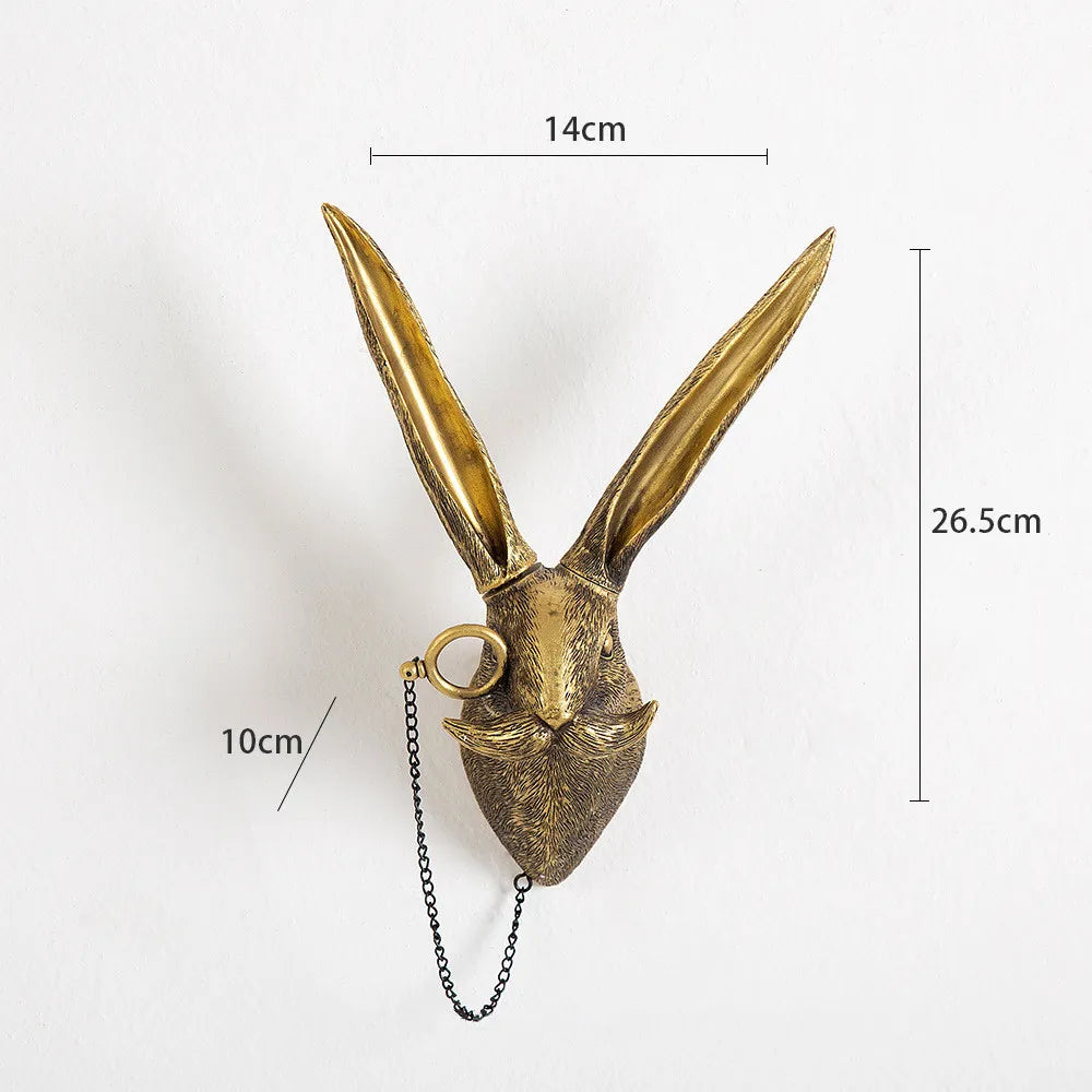 Antique Bronze Resin Animal Pendant Golden Deer Head Wall Storage Hook Up Background Wall Accessories Decorative Figurines acacuss