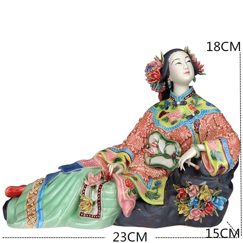 Antique Chinese Porcelain Figurine Classicals Ladies Spring Craft Painted Arts Statue Figure Ceramics Ornaments Home Decor acacuss