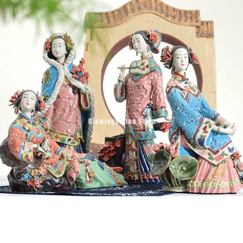 Antique Chinese Porcelain Figurine Classicals Ladies Spring Craft Painted Arts Statue Figure Ceramics Ornaments Home Decor acacuss