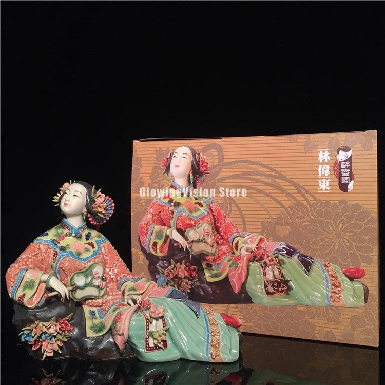 Antique Chinese Porcelain Figurine Classicals Ladies Spring Craft Painted Arts Statue Figure Ceramics Ornaments Home Decor acacuss