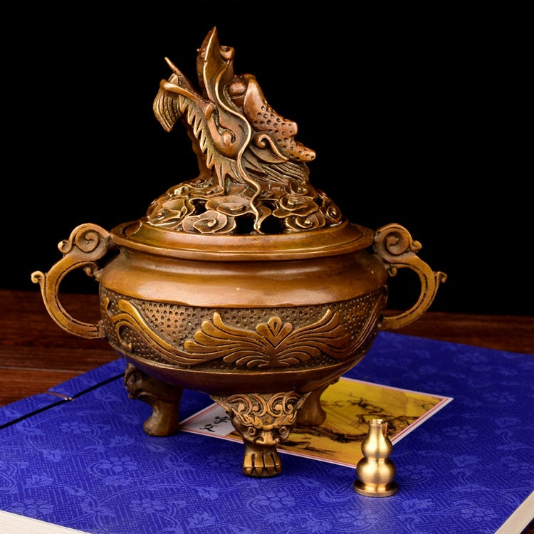 Antique Copper Dragon Incense Censer Lotus Sandalwood Furnace Bedroom Decoration Archaize Incense Burner santal censer teaism acacuss