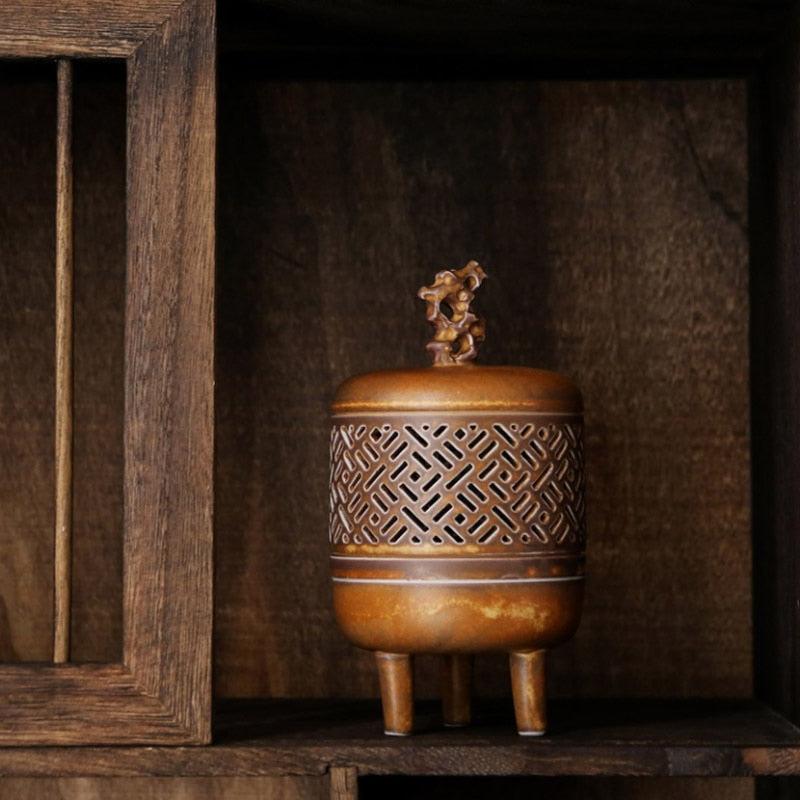 Antique indoor ceramic incense burner sandalwood burner Chinese ancient Zen home decoration incense burner censer acacuss