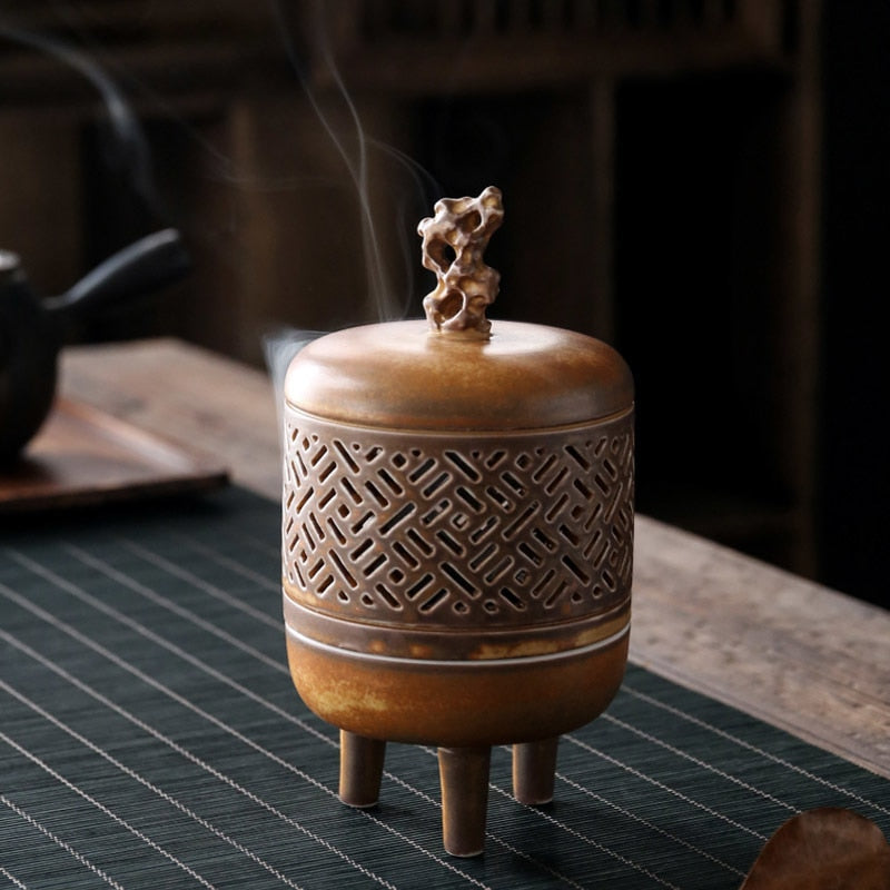 Antique indoor ceramic incense burner sandalwood burner Chinese ancient Zen home decoration incense burner censer acacuss