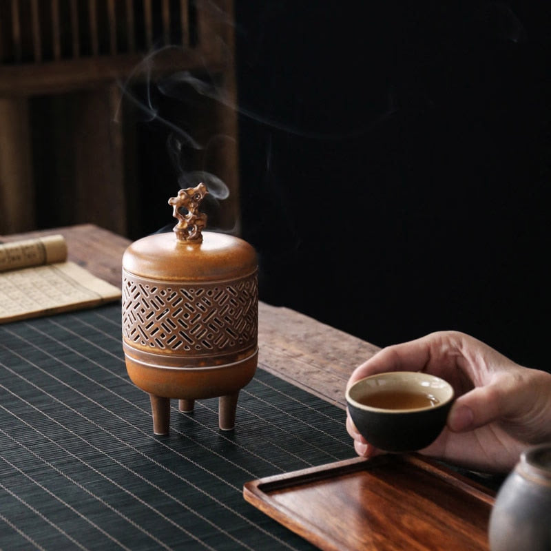 Antique indoor ceramic incense burner sandalwood burner Chinese ancient Zen home decoration incense burner censer acacuss