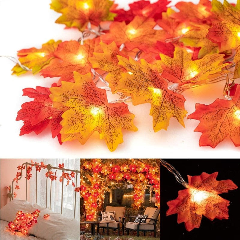 Artificial Autumn Maple Leaves Pumpkin Garland Led Fairy Lights for Christmas Decoration Thanksgiving Party DIY Halloween Decor acacuss