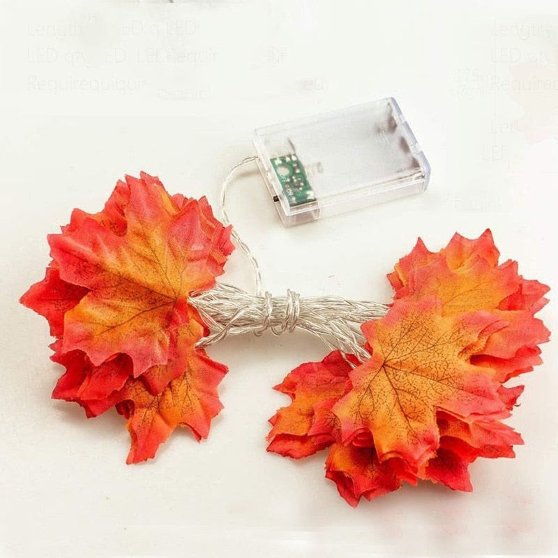 Artificial Autumn Maple Leaves Pumpkin Garland Led Fairy Lights for Christmas Decoration Thanksgiving Party DIY Halloween Decor acacuss