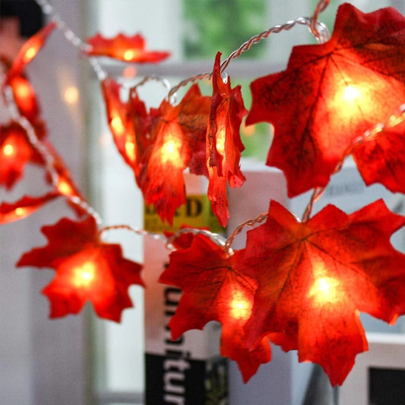 Artificial Autumn Maple Leaves Pumpkin Garland Led Fairy Lights for Christmas Decoration Thanksgiving Party DIY Halloween Decor acacuss