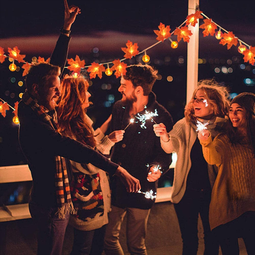 Artificial Autumn Maple Leaves Pumpkin Garland Led Fairy Lights for Christmas Decoration Thanksgiving Party DIY Halloween Decor acacuss