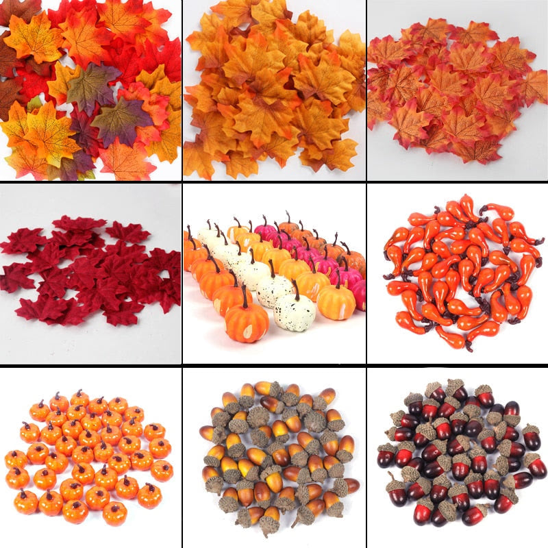 Artificial Maple Leaves Mini Pumpkin Pine Cones Acorns Thanksgiving Halloween Decoration Photography Props DIY Crafts acacuss