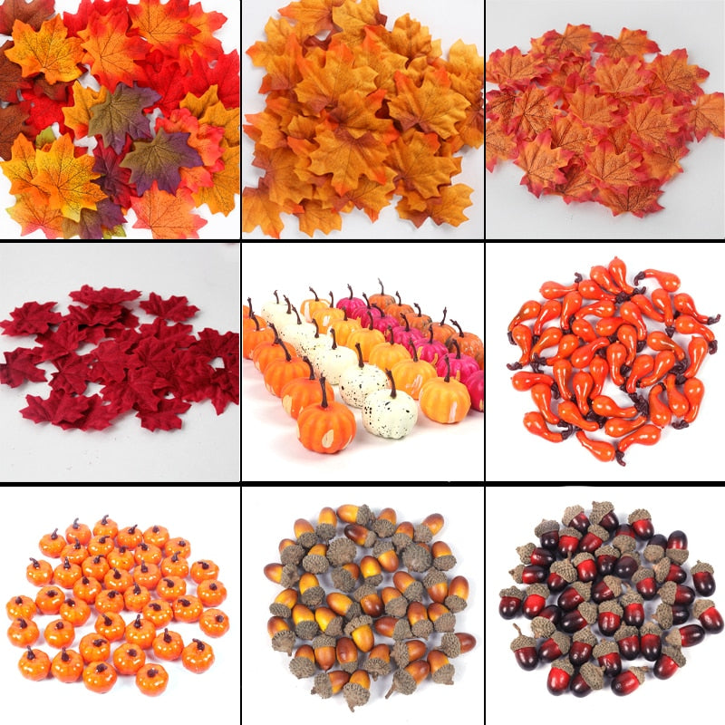 Artificial Maple Leaves Mini Pumpkin Pine Cones Acorns Thanksgiving Halloween Decoration Photography Props DIY Crafts acacuss