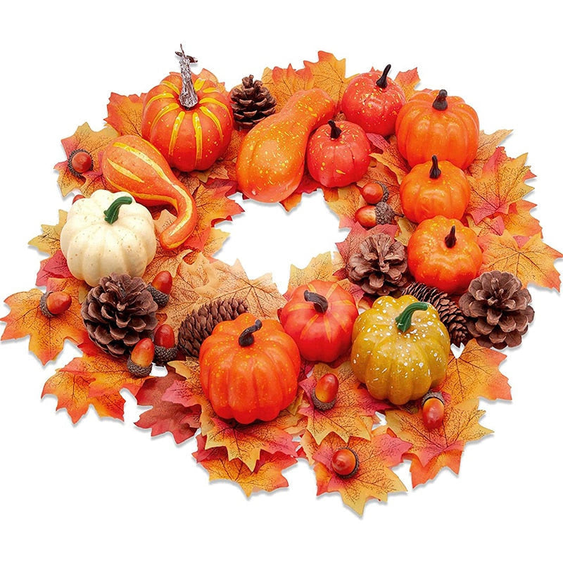 Artificial Maple Leaves Mini Pumpkin Pine Cones Acorns Thanksgiving Halloween Decoration Photography Props DIY Crafts acacuss