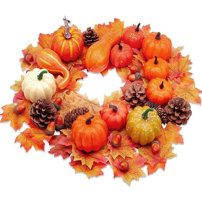 Artificial Maple Leaves Mini Pumpkin Pine Cones Acorns Thanksgiving Halloween Decoration Photography Props DIY Crafts acacuss