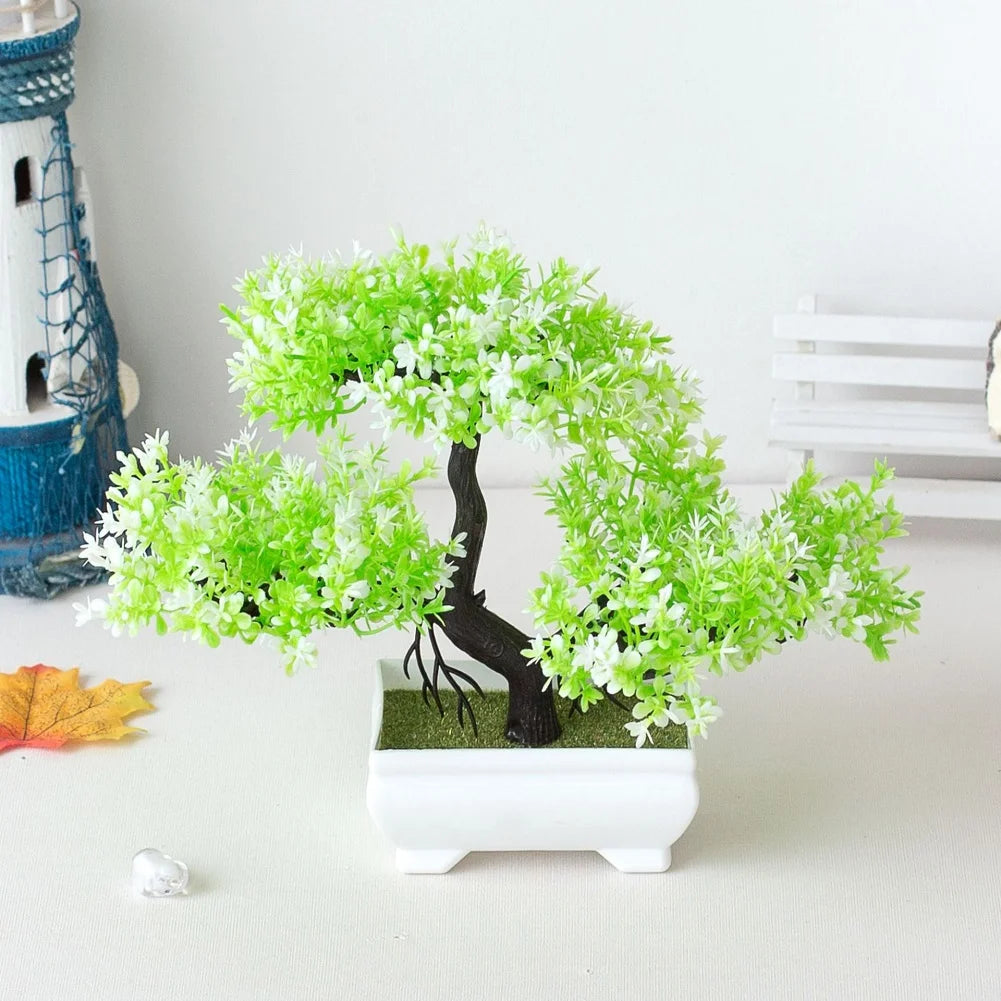 Artificial Plants Bonsai Small Tree Pot Fake Plant Flowers Potted Ornaments For Home Festival Wedding Decoration Accessories White