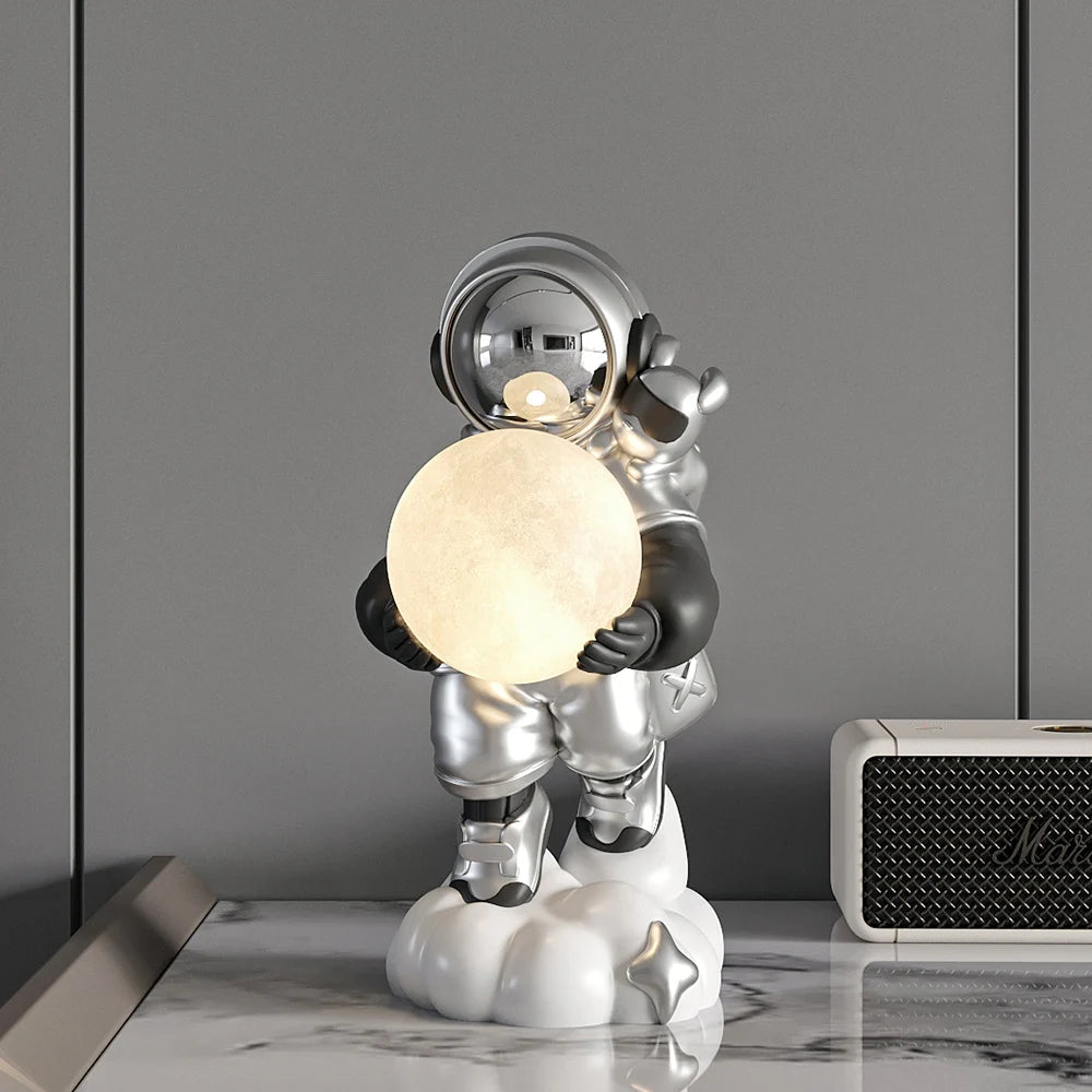 Astronaut Holding The Moon Night Light Ornament Sculpture Home Decoration Desktop Statuette Accessories Figurines for Interior acacuss