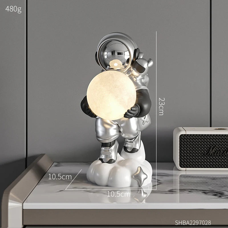 Astronaut Holding The Moon Night Light Ornament Sculpture Home Decoration Desktop Statuette Accessories Figurines for Interior acacuss