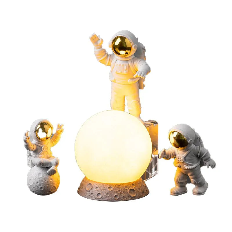 Astronaut Ornament Yellow Moon Ambient Light Office Wine Cooler Decorations Modern Astronaut Desktop Ornaments Modeling acacuss