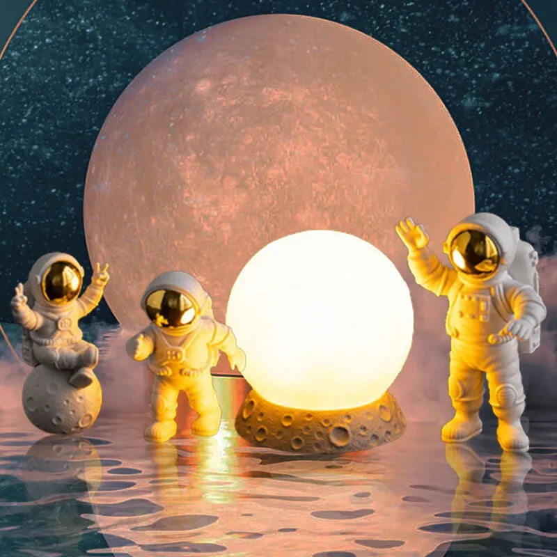 Astronaut Ornament Yellow Moon Ambient Light Office Wine Cooler Decorations Modern Astronaut Desktop Ornaments Modeling acacuss