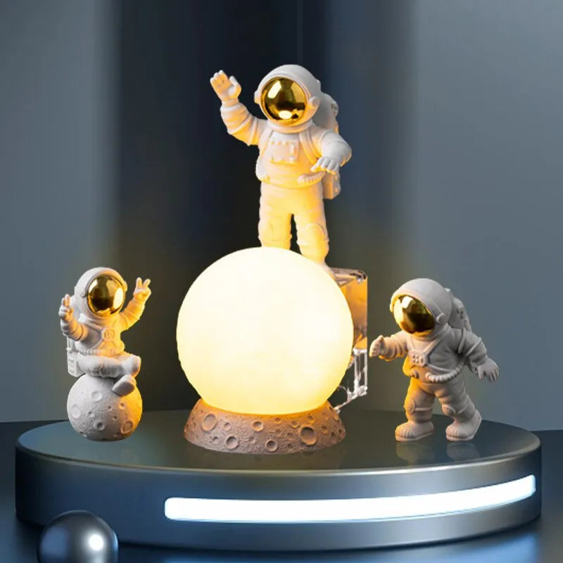 Astronaut Ornament Yellow Moon Ambient Light Office Wine Cooler Decorations Modern Astronaut Desktop Ornaments Modeling acacuss
