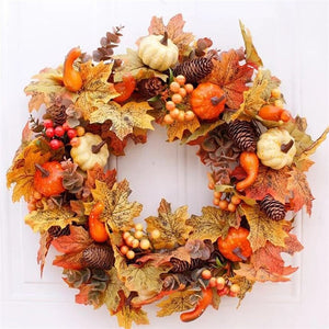 Autumn Door Wreath Christmas Halloween Decoration Pumpkin Berry Pine Cone Maple Artificial Wreath Cloth Rattan Material Home acacuss