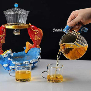 BORREY Heat-resistant Kungfu Tea Set Heater Magnetic Water Diversion Rotating Cover Bowl Lazy Semi-Automatic Fish Glass Teapot acacuss