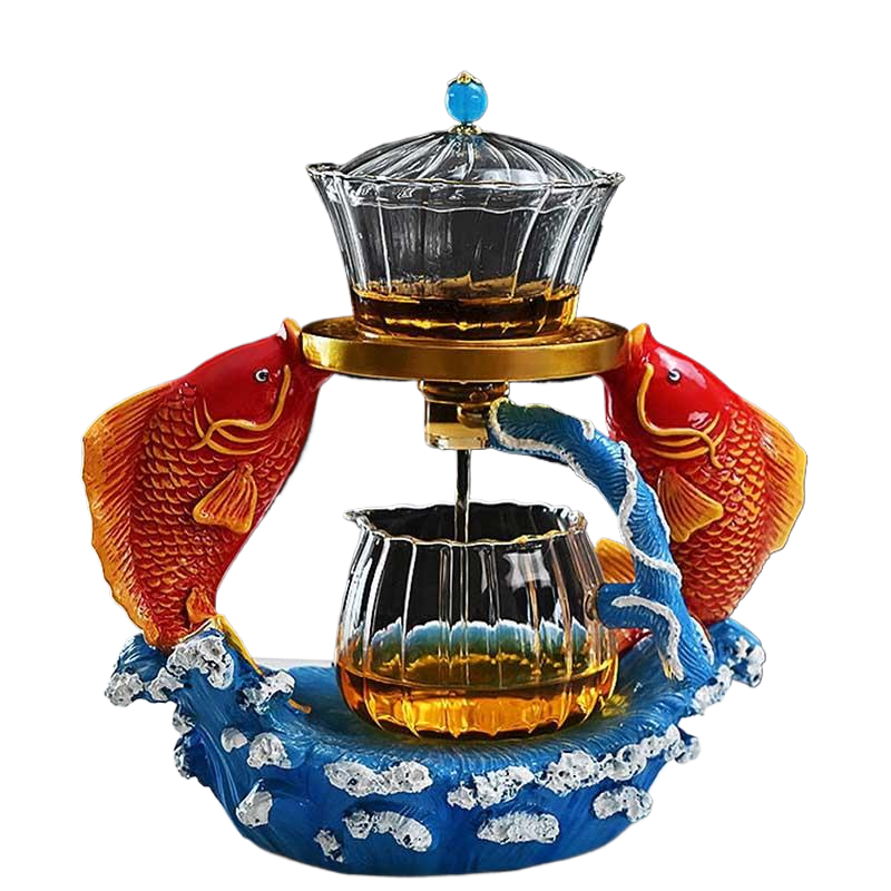 BORREY Heat-resistant Kungfu Tea Set Heater Magnetic Water Diversion Rotating Cover Bowl Lazy Semi-Automatic Fish Glass Teapot acacuss