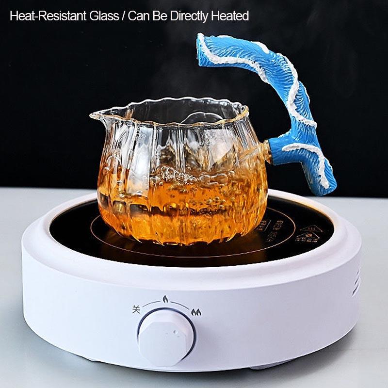 BORREY Heat-resistant Kungfu Tea Set Heater Magnetic Water Diversion Rotating Cover Bowl Lazy Semi-Automatic Fish Glass Teapot acacuss
